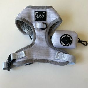 SASSY WOOF xs dog harness and poop bag holder set gray